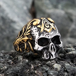 Vintage Templar Masonic Skull Rings For Men 316L Stainless Steel Freemason AG Signet Ring Punk Biker Fashion Jewelry Party Gifts