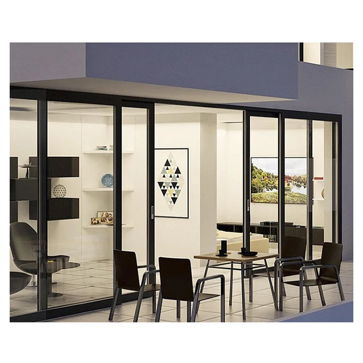 Hihaus Big Black Balcony Aluminium Double Glazed Automatic Sliding Glass Door