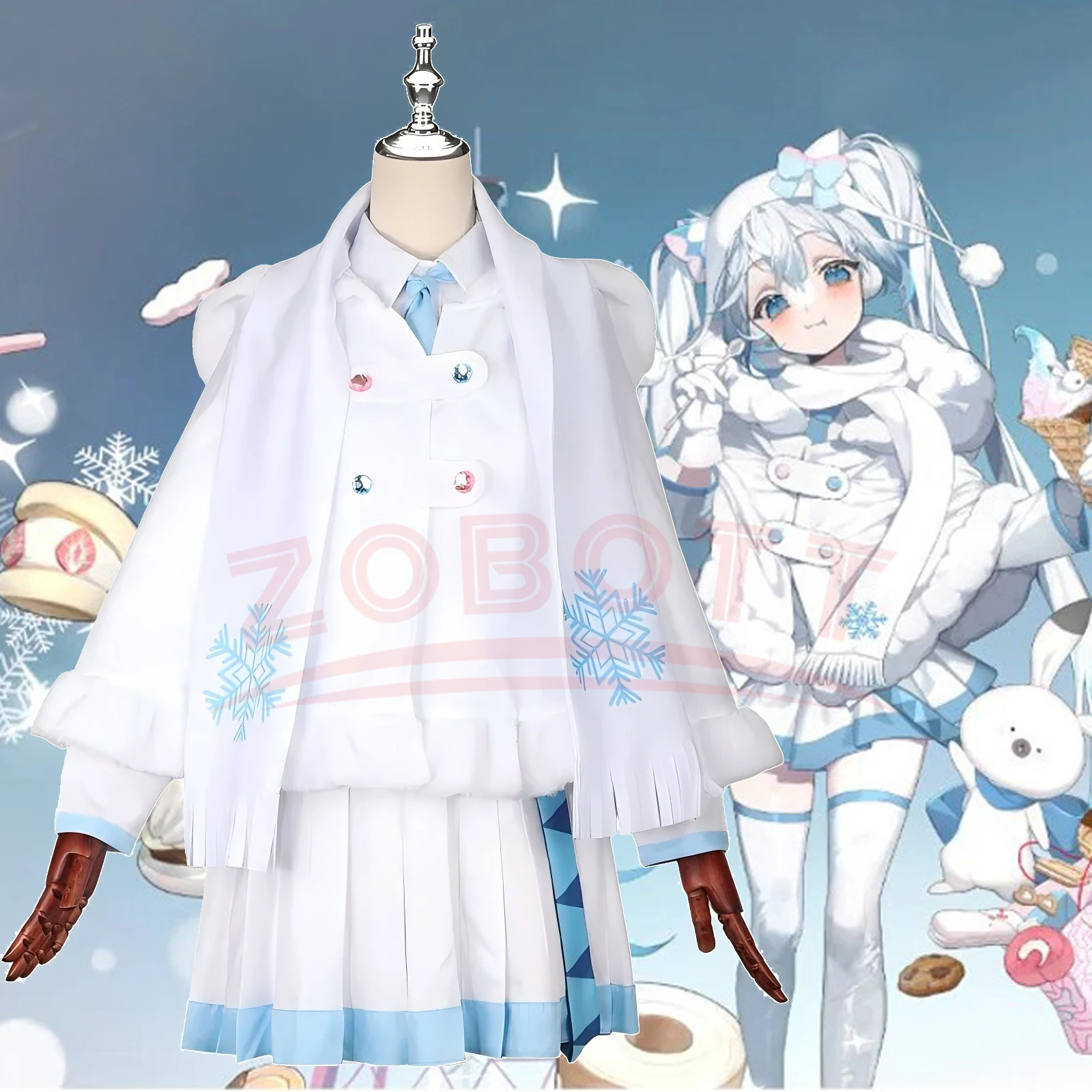 2024 x MITSUKOSHI Miku Snow Outfits Anime Cosplay Costumes Snow Miku Cosplay Costumes Coat Shirt And Skirt Halloween Dressing