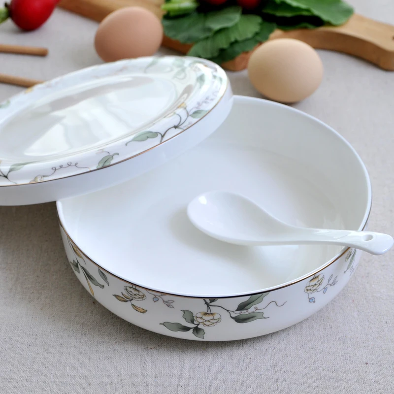 7 inch deep bone china dish dish household ceramic bowl with cover deep dish soup bowl egg custard fresh-keeping cover bowl