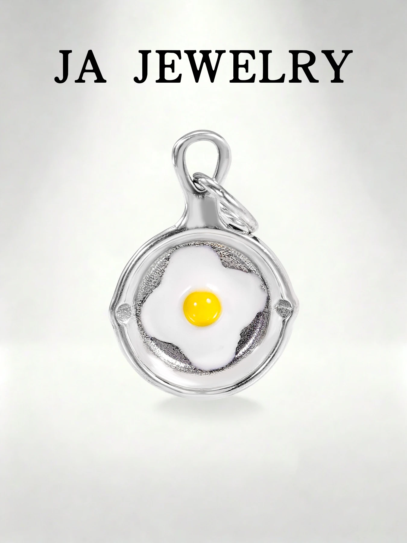 Sunny Side Up Egg Charm, Silver Tone Pan Fried Egg Dangle Bead, Funny Food Theme Bracelet Charm