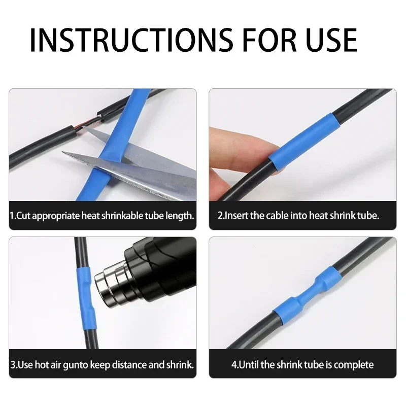 1~10M Blue 2:1 Heat Shrink Tube Dia0.6-80mm Polyolefin Heatshrink Tubing DIY Connector Repair Waterproof Protecctor Cable Sleeve