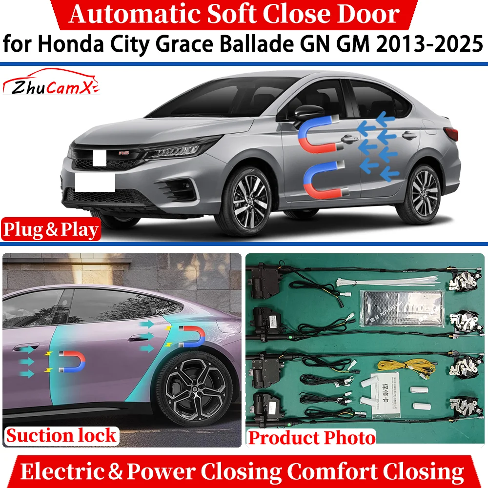

for Honda City Grace Ballade GN GM 2013-2025 Automatic Soft Close Door Electric Power Comfort Closing Suction lock Quiet System