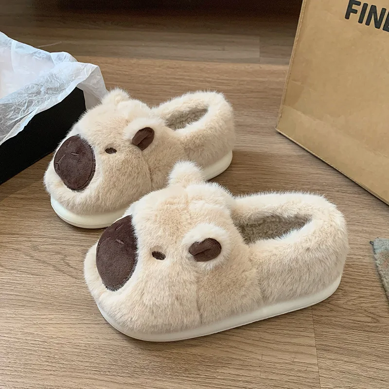 Hairy Cotton Slippers for Women Indoor Home Warmth, Plush Baotou Slippers, Cute Anti Slip Cotton Shoes Zapatos De Mujer Luxury