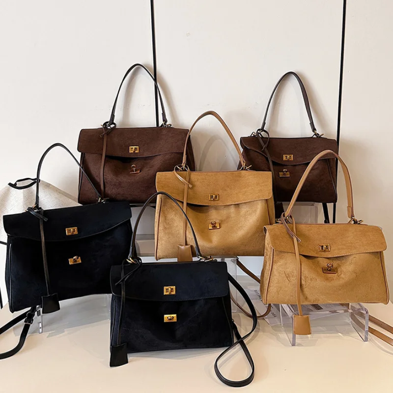 Light Luxury Vintage Tote Bag Popular New European America Large-capacity Shoulder Bag High-quality Pu Suede Matte Crossbody Bag