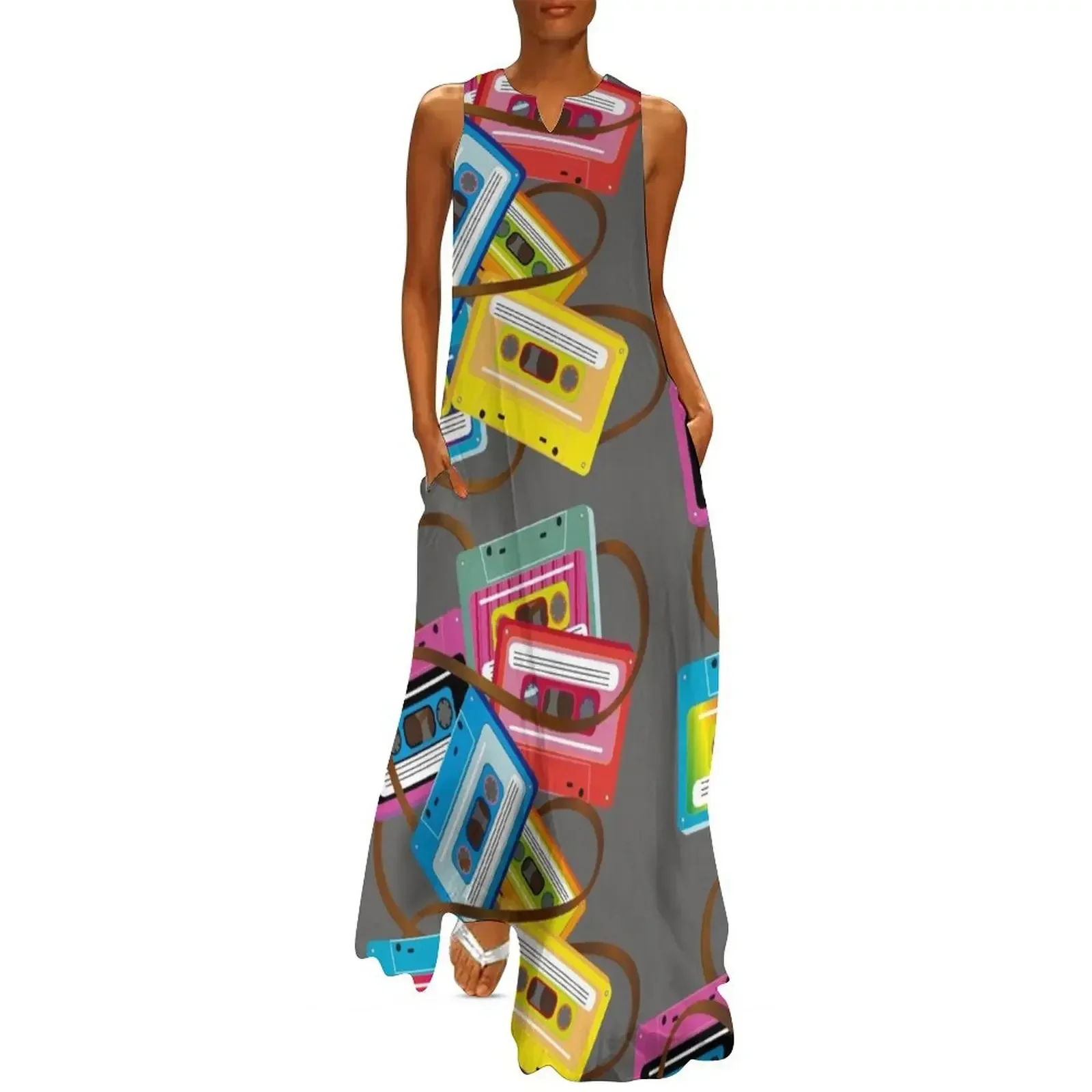 

colorful 80s music cassettes with band salad Long Dress Summer dresses for women party dresses women dress for woman Dress