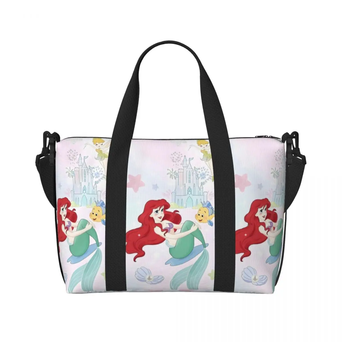 

Custom The Little Mermaid Beach Tote Bag Women Extra Large Gym Carry On Cartoon Movie Travel Shopping Bags