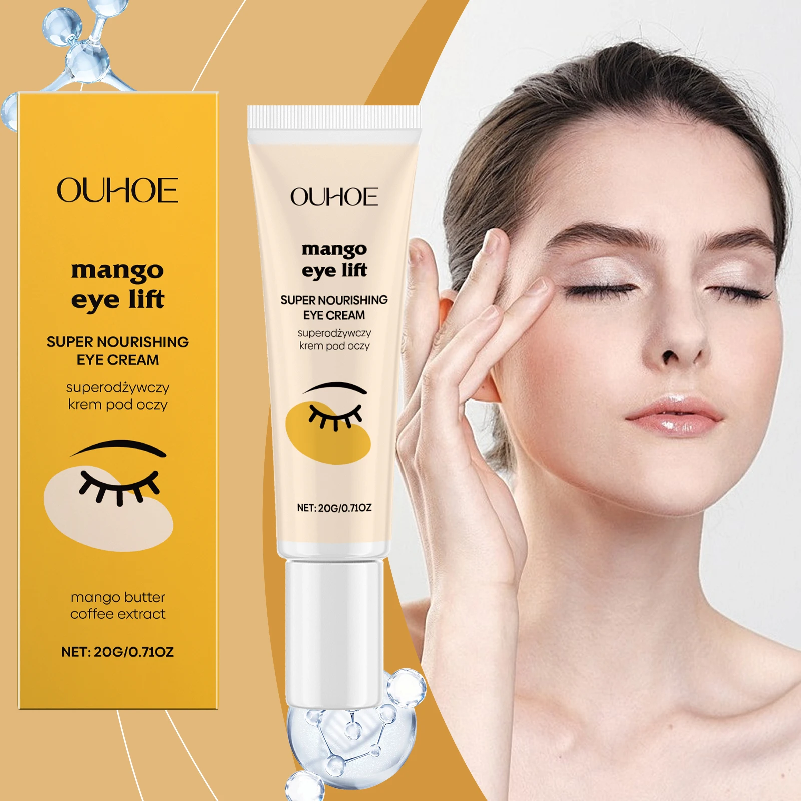Mango Eye Lift Cream – Super nährende Augenbehandlung mit Mangobutter- und Kaffeerextrakt, Anti-Aging-Augencreme für Augenringe