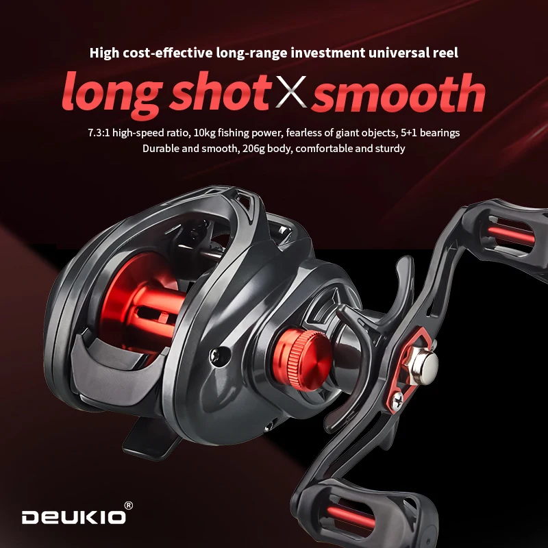 DEUKIO Baitcasting Reel 7.3:1 10KG Max Drag 24-Level Magnetic Brake Deep Spool Anti-Backlash Saltwater Freshwater