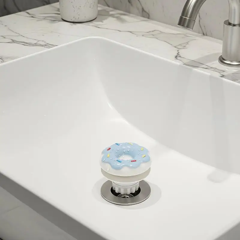 Adorable Ceramic Donut Sink Drain Stopper Reusable Washable Basin Strainer Cover for Bathroom Kitchen Sink
