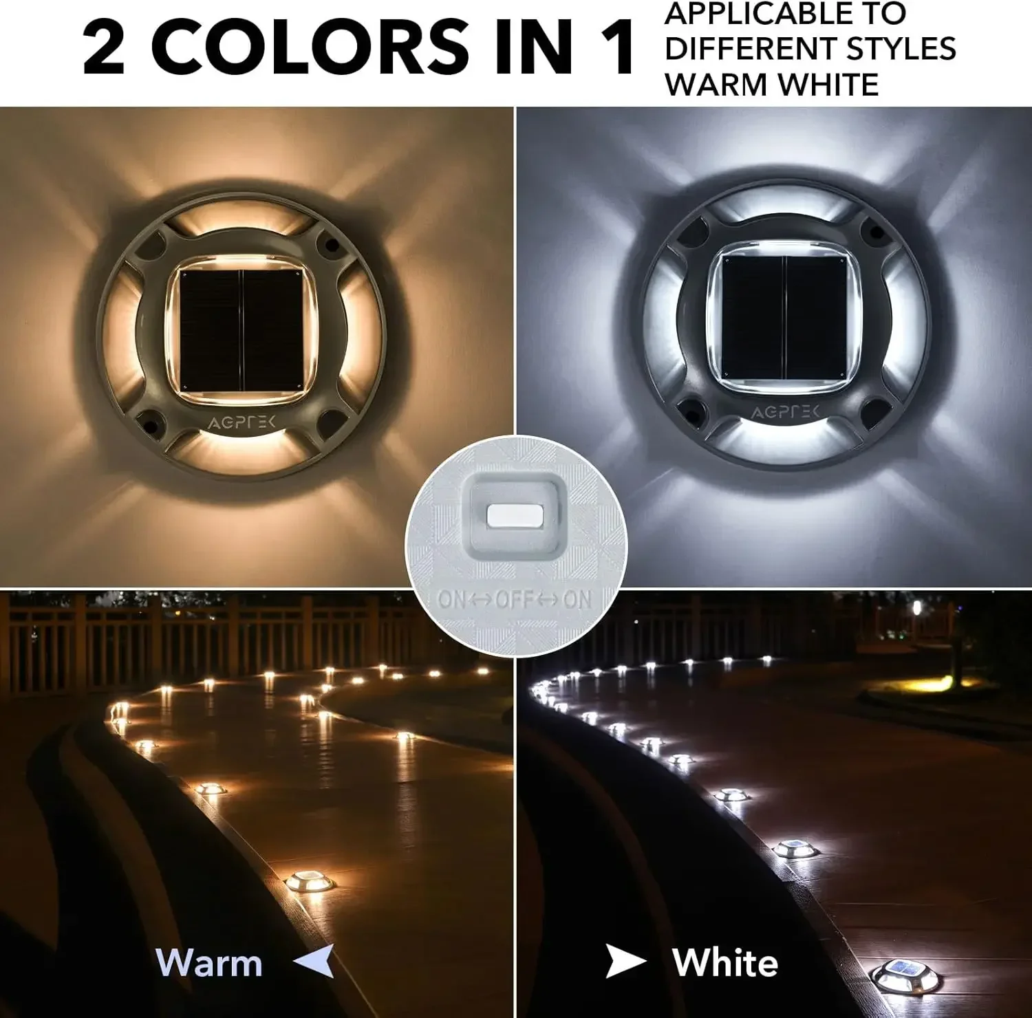 Solar Driveway Lights Outdoor 12 Pack, 2 Color Modes LED Deck Dock Marine Waterproof Driveway Marker Lights for Step Sidewalk St