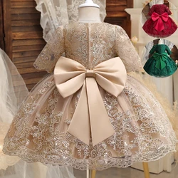 Toddler Kids 1st Birthday Baptism Party Dress for Girl Princess Luxury Embroidery Costume Backless Bow Wedding Gown Baby Dresses