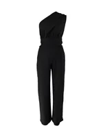 Women's Black Jumpsuit, Deep V Cross Neck, Tie Waist Straight Leg Pants, Elegant Daily Streetwear - Image 3