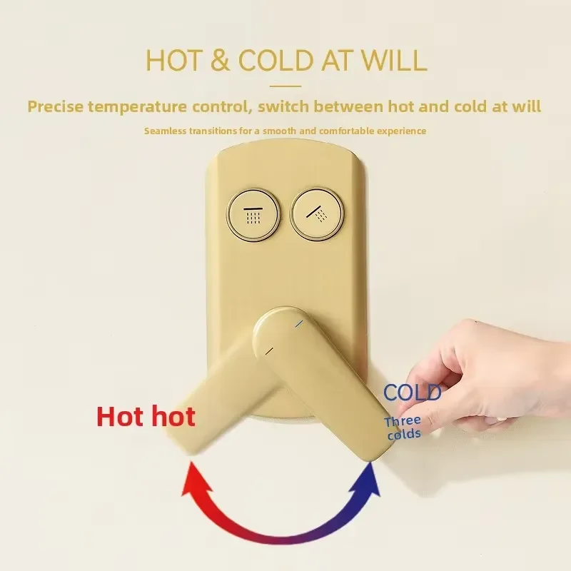 All-Brass Ceramic Valve Core Hotel Bathroom Brushed Gold Concealed Cold Hot Water Rain Design Wall-Mounted Shower Set