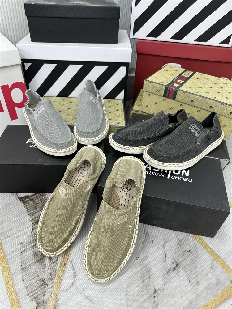 

Летние новые повседневные винтажные слипоны: легкие, дышащие, мужские низкие кеды из канваса, модные, универсальные