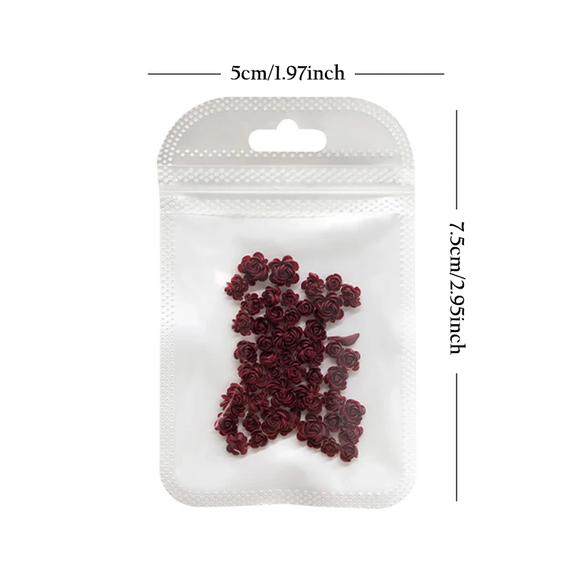50 قطع الأحمر روز مسمار الفن سحر 3d يترك الزهور مسمار الزينة اكسسوارات للأظافر diy