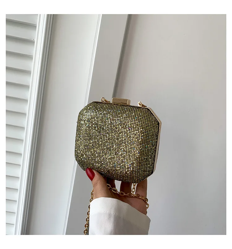 Vintage Fashion Rhinestone Small Clutches For Women 2024 New Gold Silver Black Color Mini Handbags Prom Party Chain Shoulder Bag