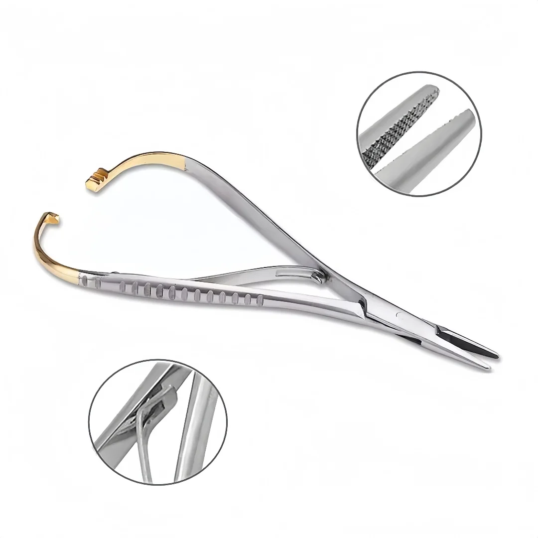 Suporte de agulha tipo extremidade dentária, fórceps tipo anel, suporte de agulha, cabeça reta, portátil, instrumento de odontologia