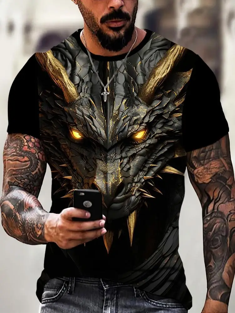 Men's Dragon T-shirt Fashion 3d Printed T Shirt Animal Pattern Short-sleeved Summer Oversized Streetwear Tees Casual Men's Tops