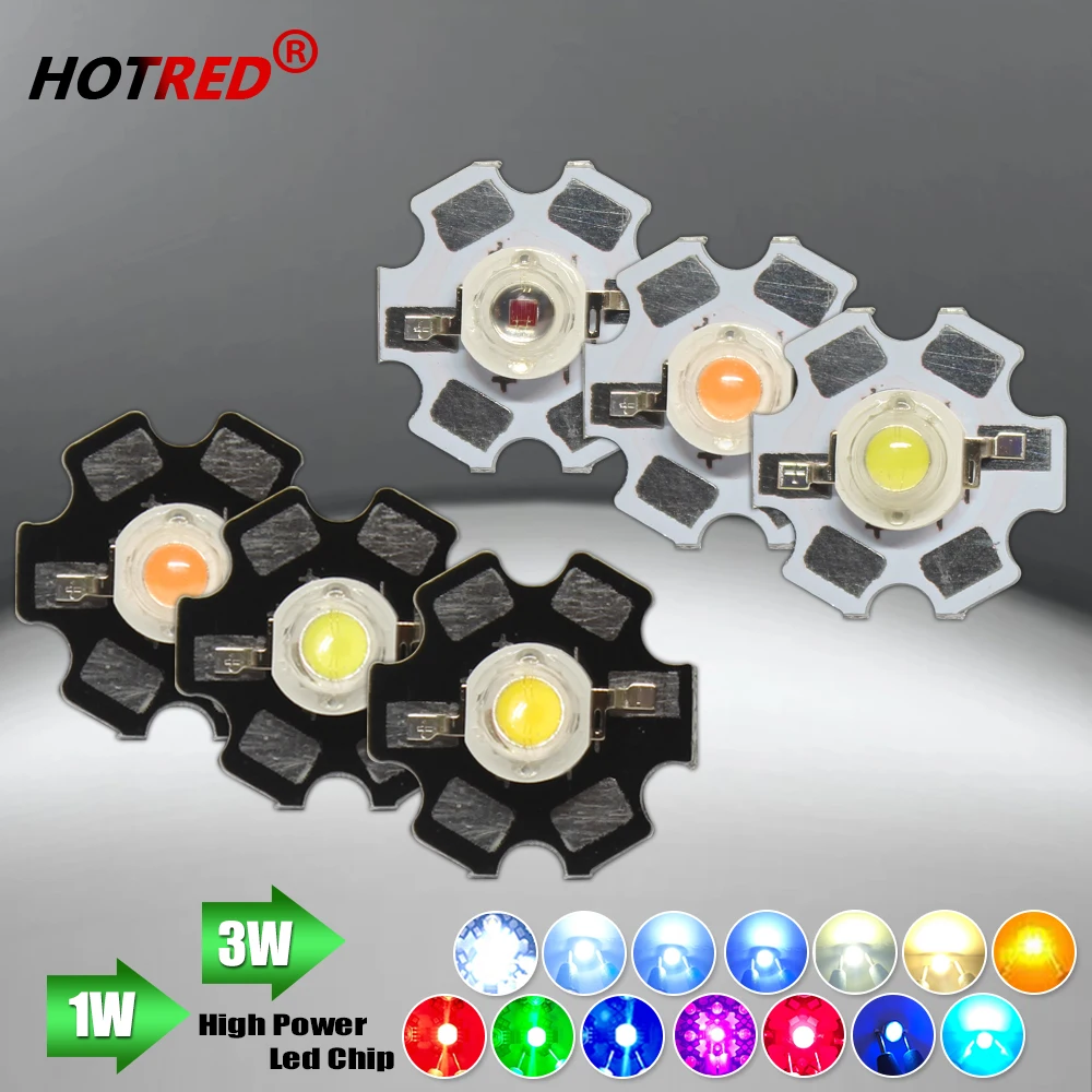 10szt 1W 3W High Power LED Beads Full Spectrum White Warm white Green Deep Red 660nm Royal blue IR UV With 20mm Black Star PCB