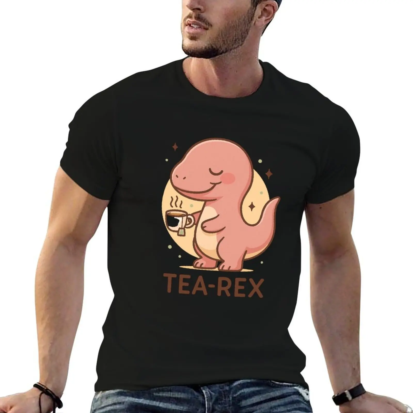 Tea-Rex' Illustration T-Shirt Casual Trendy Short Sleeve T-Shirt