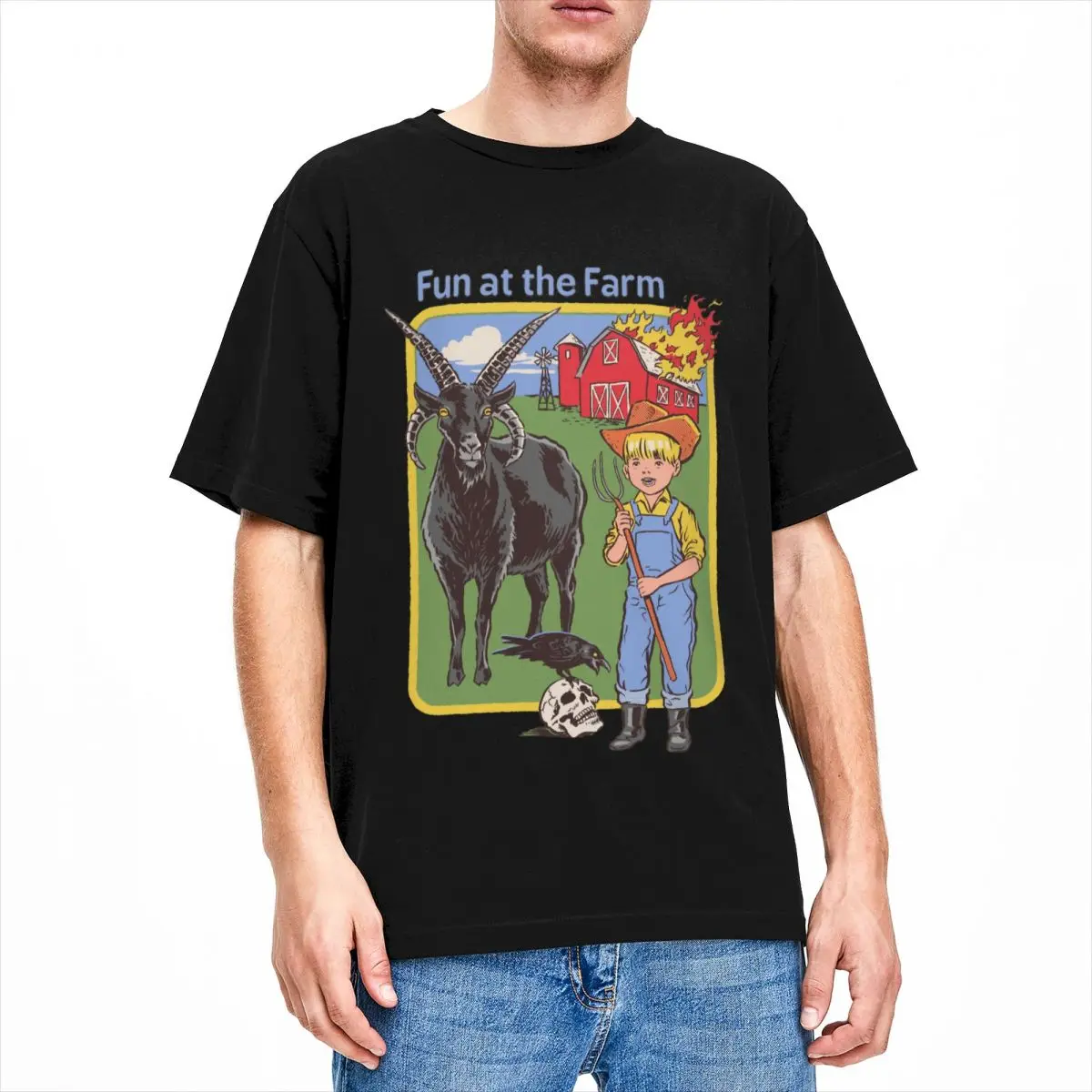 Baphomet Demonic Goat Fun At The Farm Merchandise T-Shirts Men Women Dark Occult Arts Novelty Cotton Graphic Printed Tees