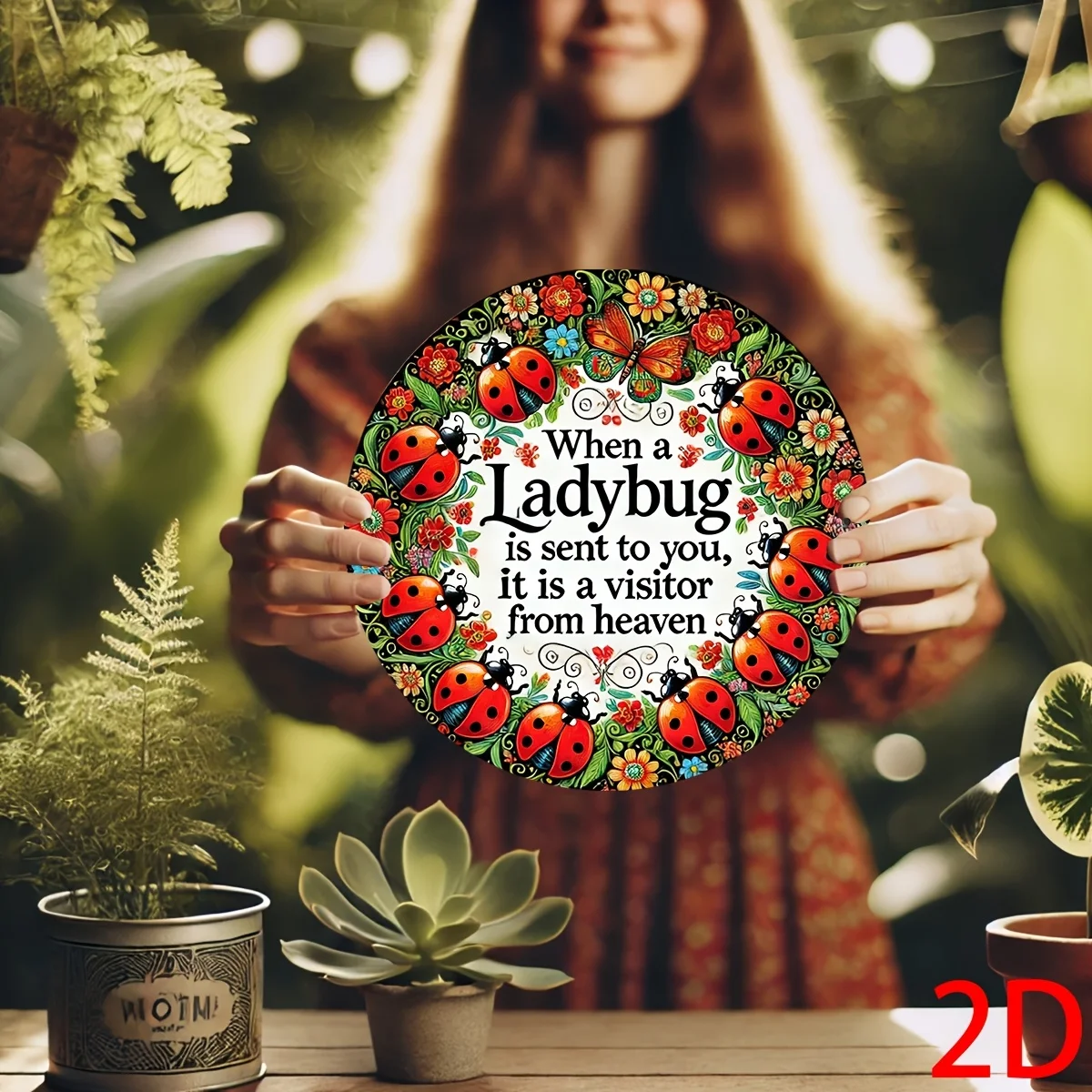 Vintage Ladybug Metal Wall Art - Floral & Butterfly Decoration with 