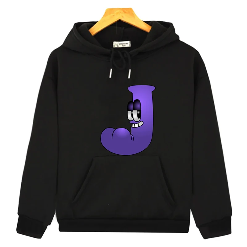 Alphabet Lore Print Hoodies Drawstring Pullover Kids Long Sleeve Sweatshirt Boys Girls Cartoon Clothes Casual Hooded Tops Spring