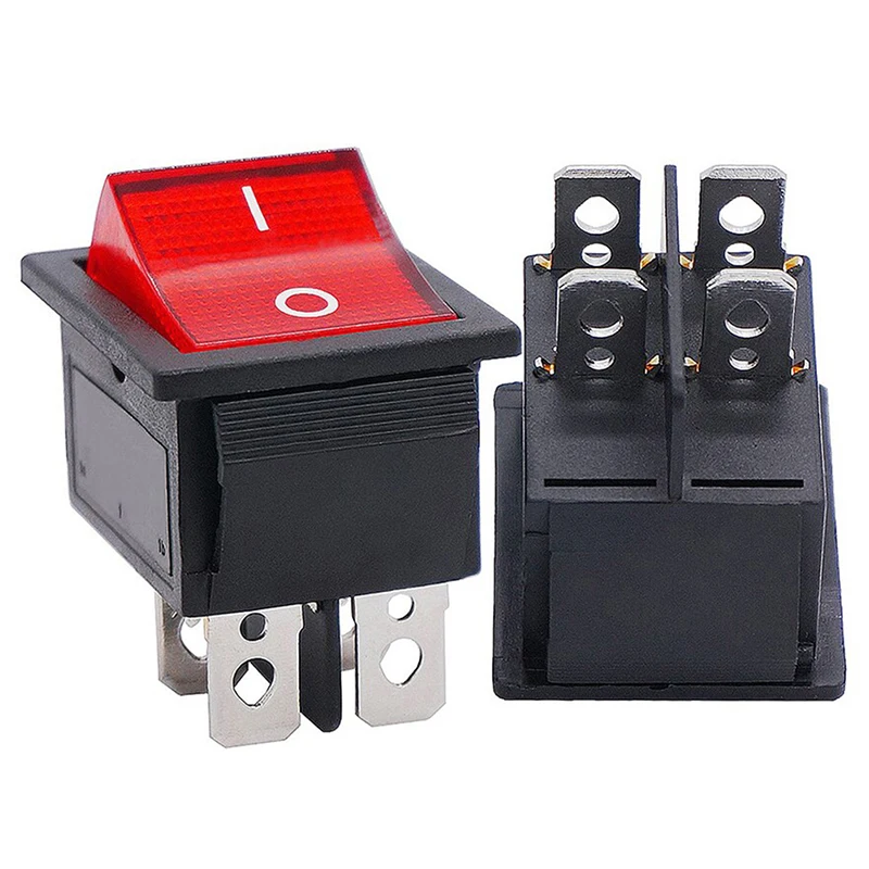 2PCS KCD4-201 Rocker Switch ON-OFF 2 Position 4 Pins Large Size Large Current 16A/250V Electrical Equipment With Light