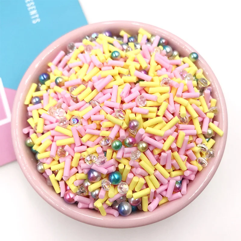 50g/lot Mixed Pearl Rhinestone Fruit Slices Polymer Clay Sprinkles for Crafts DIY Making Slime Filling Material Accessories