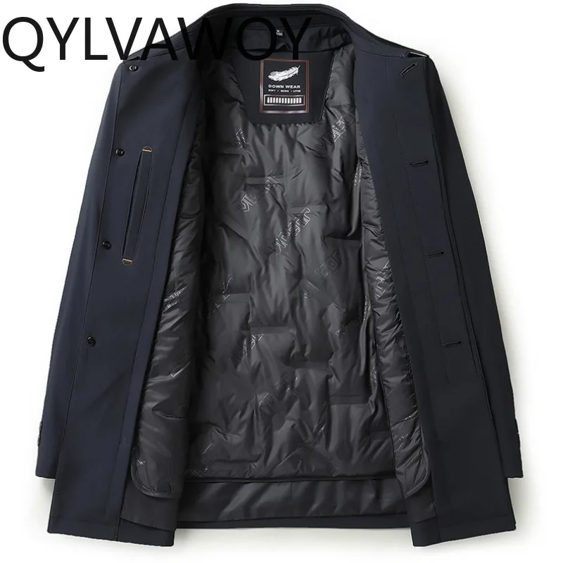 QYLVAWOY Mens Down Jackets 2026 Autumn Winter Coat Man Comfortable Puffer Jacket High-Quality Lapel Coat Detachable Inner Lining