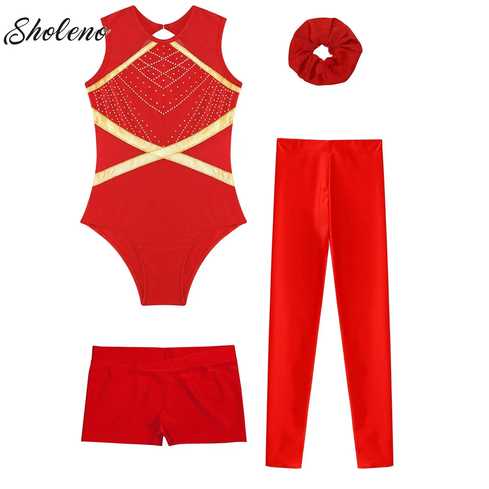 

Kids Girls Ballet Dance Leotard With Body Shorts Leggings Hairband Sleeveless Workout Outfits Gymnastics Jersey Bodysuit Clothes