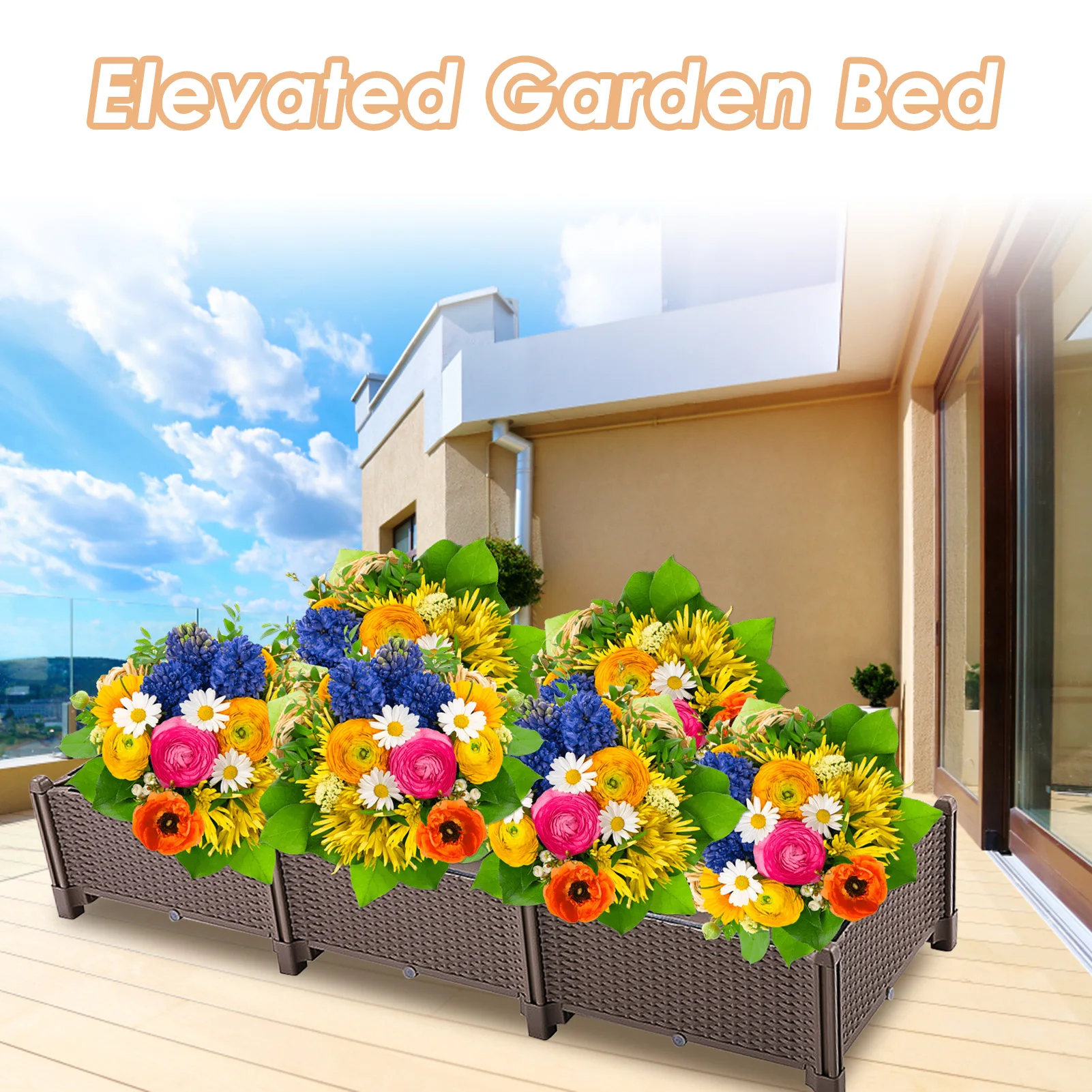 Raised Garden Bed Plastics Rattan Elevated Garden Bed Elevated Planting Container Fence For Herbs Vegetables Flowers Strawberr