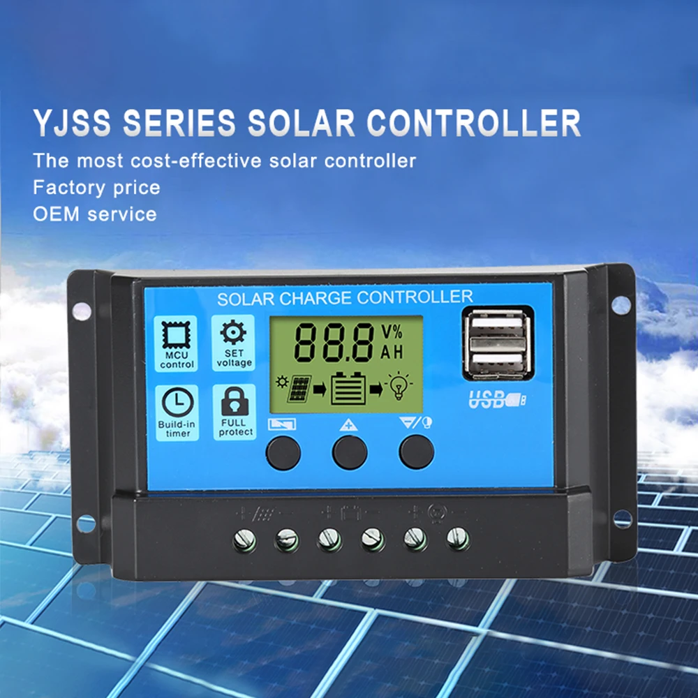 30A Solar Charge Controller 12V/24V Automatic Identification PWM Parameters Adjustable LCD Display Solar Controller Dual USB
