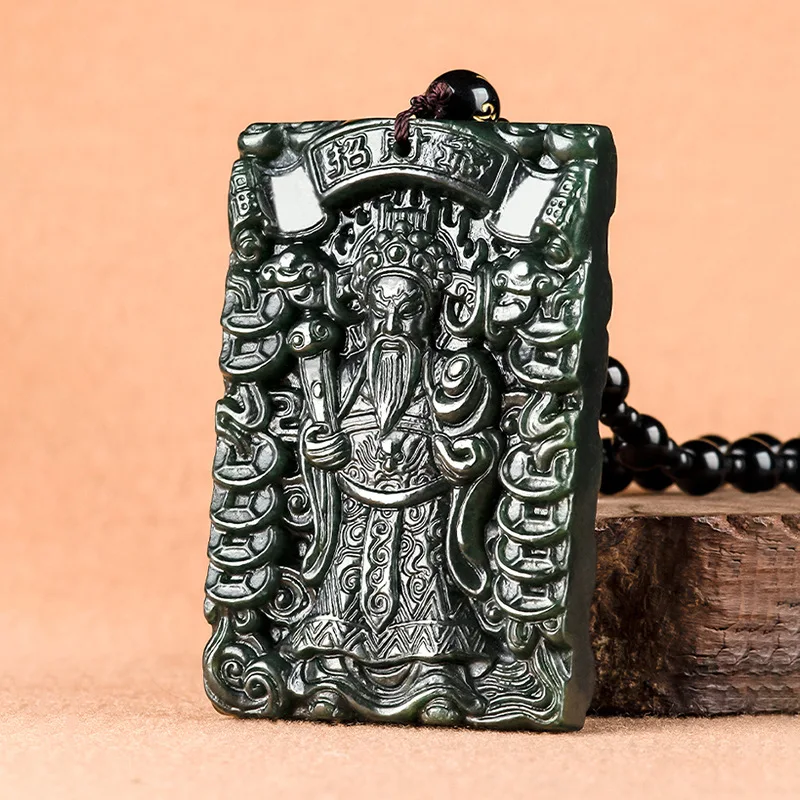 Authentic Natural Hetian Black Jade God of Wealth Pendant for Men with Money Design Lucky Blessing Jewelry Gifts