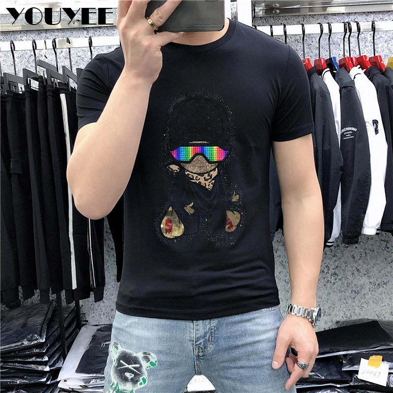 Designer T-shirt Male Fashion Brand trend Cartoon Printing Fit Hot Diamonds Tees Summer Casual Short Sleeve M-6XL Men Clothes