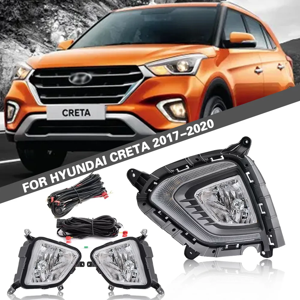 

Front Bumper Fog Lamp Upgrade Kit FOR Hyundai Creta 2017 2018 2019 2020 Version Additional Foglight Set Switch + Wiring