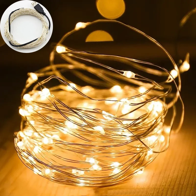 

1M/5M/10M/100 LED Starry String Fairy Light USB Lights Fairy Micro LED Transparent Wire for Party Christmas Wedding 6 Colors