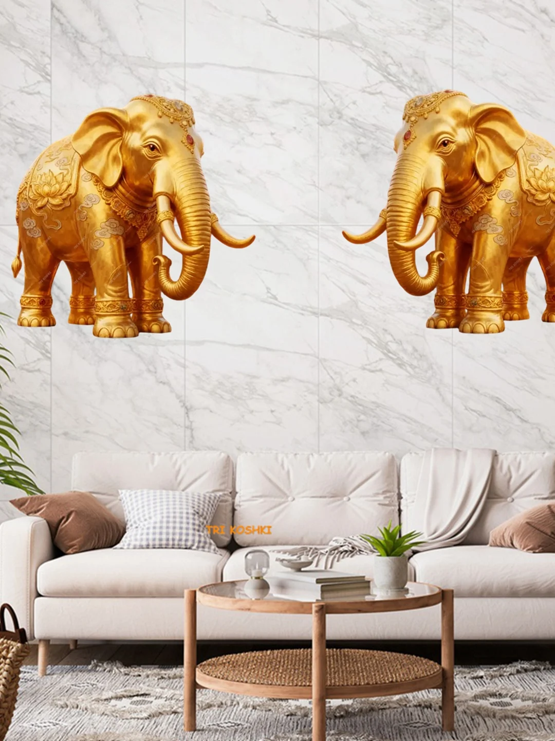 Gold Elephant Absorbent Lucky Wall Decal Self Adhesive Waterproof Home Entrance Door Sticker Modern Minimalist Style PVC Mate...