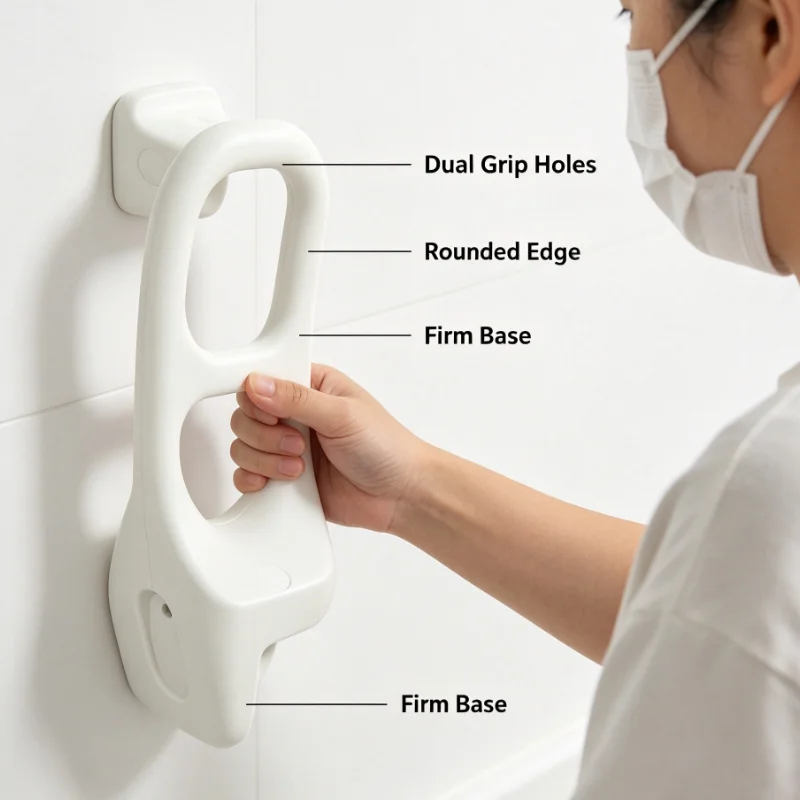 White Bathtub Safety Grab Bar No Drill Installation Non Slip Assist Handle For Shower Bath Stability Support