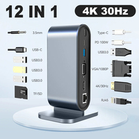 12 IN 1 Type C HUB for MacBook Type-C To PD RJ45 VGA HDMI-compatible 4K@30Hz USB3.0 TF SD Adapter USB C Docking Station Splitter