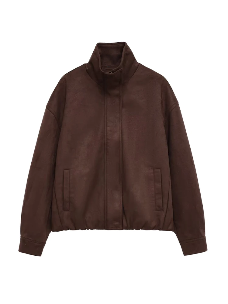 

Women's Fashion Loose Faux Suede Jacket Coat Long Sleeve Front Zipper Female Outerwear Chic Tops