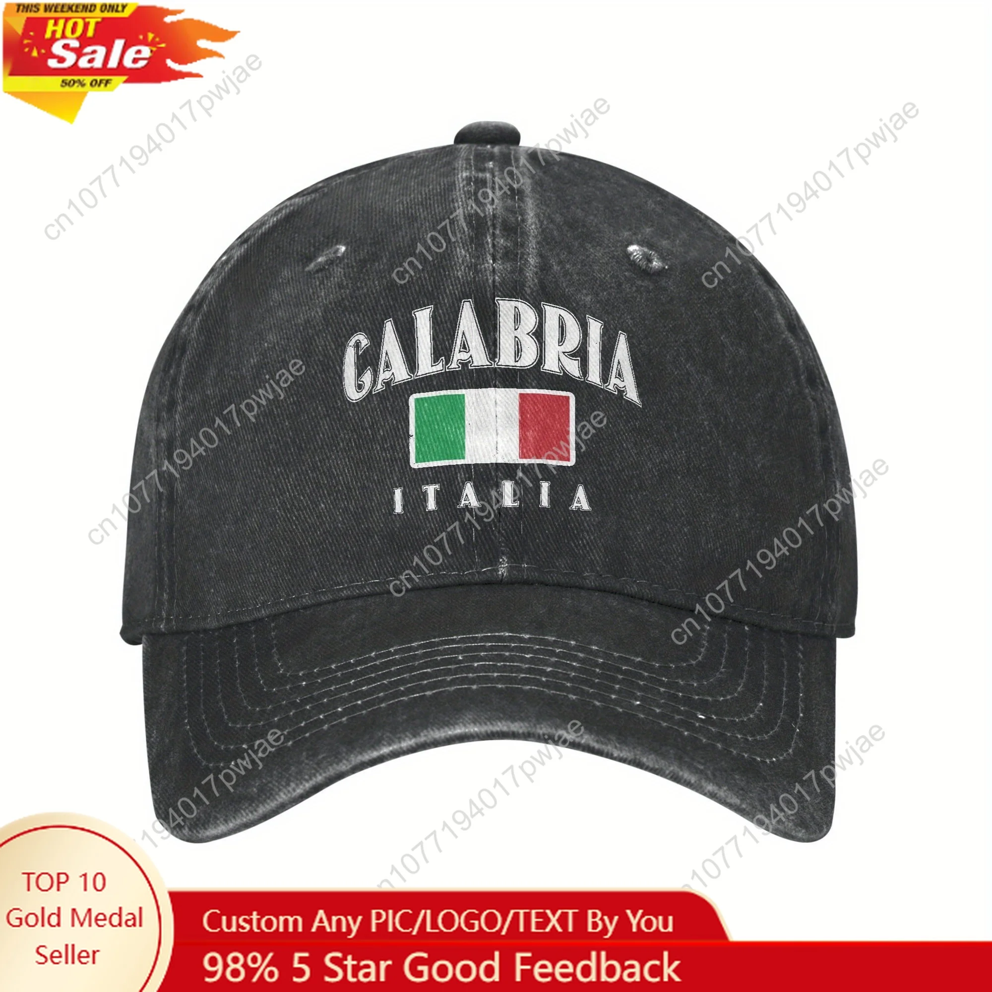 

Adult Washed Denim Baseball Cap with "CALABRIA ITALIA" Graphic - Italian Flag Design, Breathable Cotton, Machine Washable, Ideal