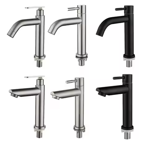 Bathroom Basin Faucet 1/2Inch 304Stainless Steel Single Cold Water Tap Black Paint Brushed Color Deck Mounted Washbasin Sink Tap