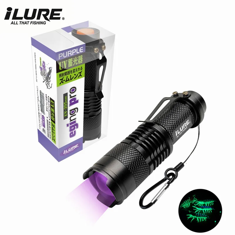 Mini UV Purple Flashlight 395nm Fishing Lure Squid Jig Hook Hard Bait Supplement Light Fluorescent Detection Lamp Fishing Tackle