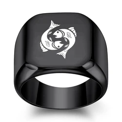 12 Constellation Square Ring Men Black Ring Finger Twelve Constellations Couple Jewelry Accessoires Birthday Anniversary Gift