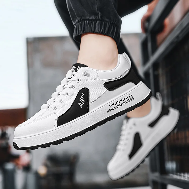 

Shoes for Men Men's Leather Sneakers Trend Thick Soled Outdoor Hiking Height Increasing Casual Sneakers Board Shoes Large Size