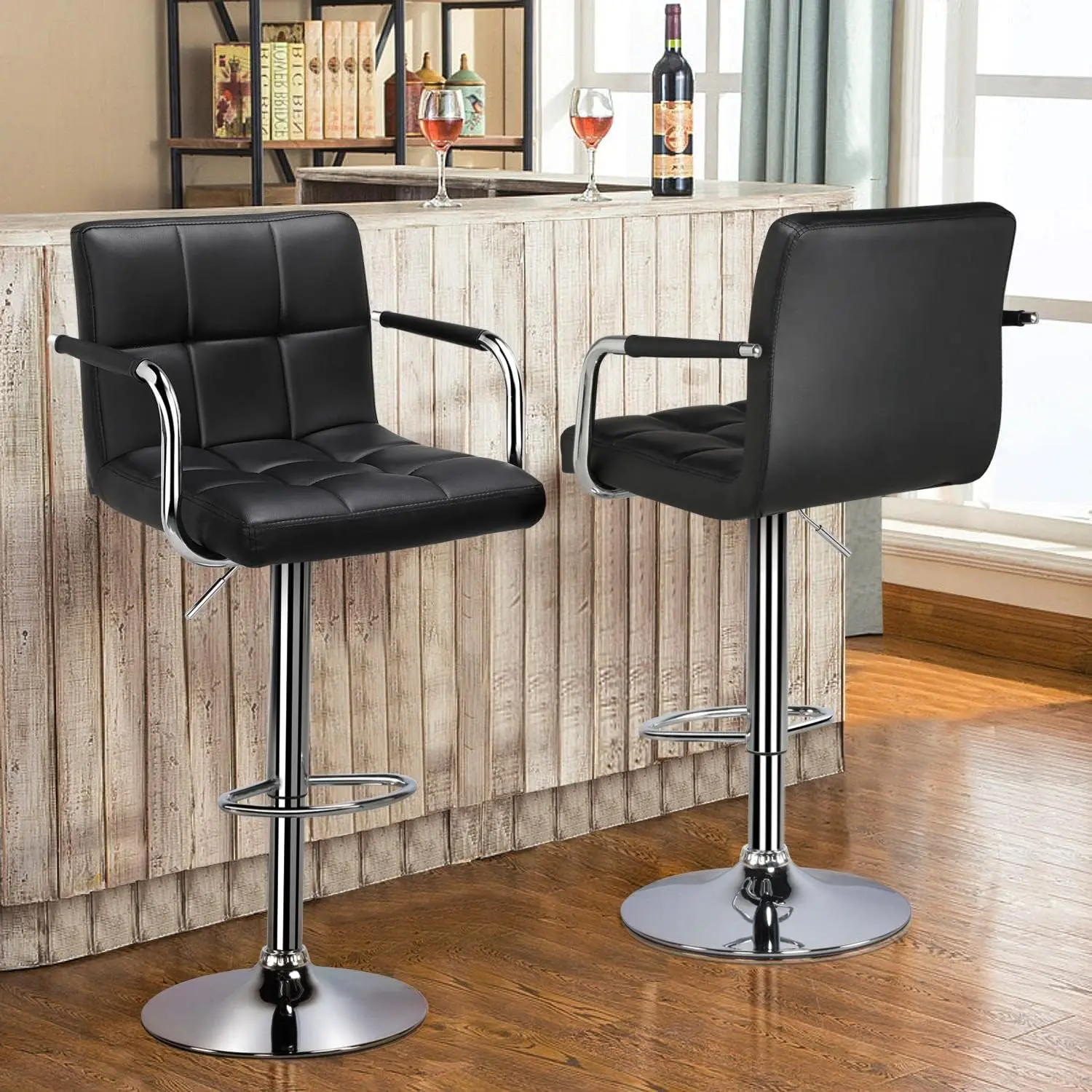 Bart Stools Set of 4, PU Leather Adjustable Barstools with Armrest, Counter Height Stool Chairs with Thickened Seat Cushion