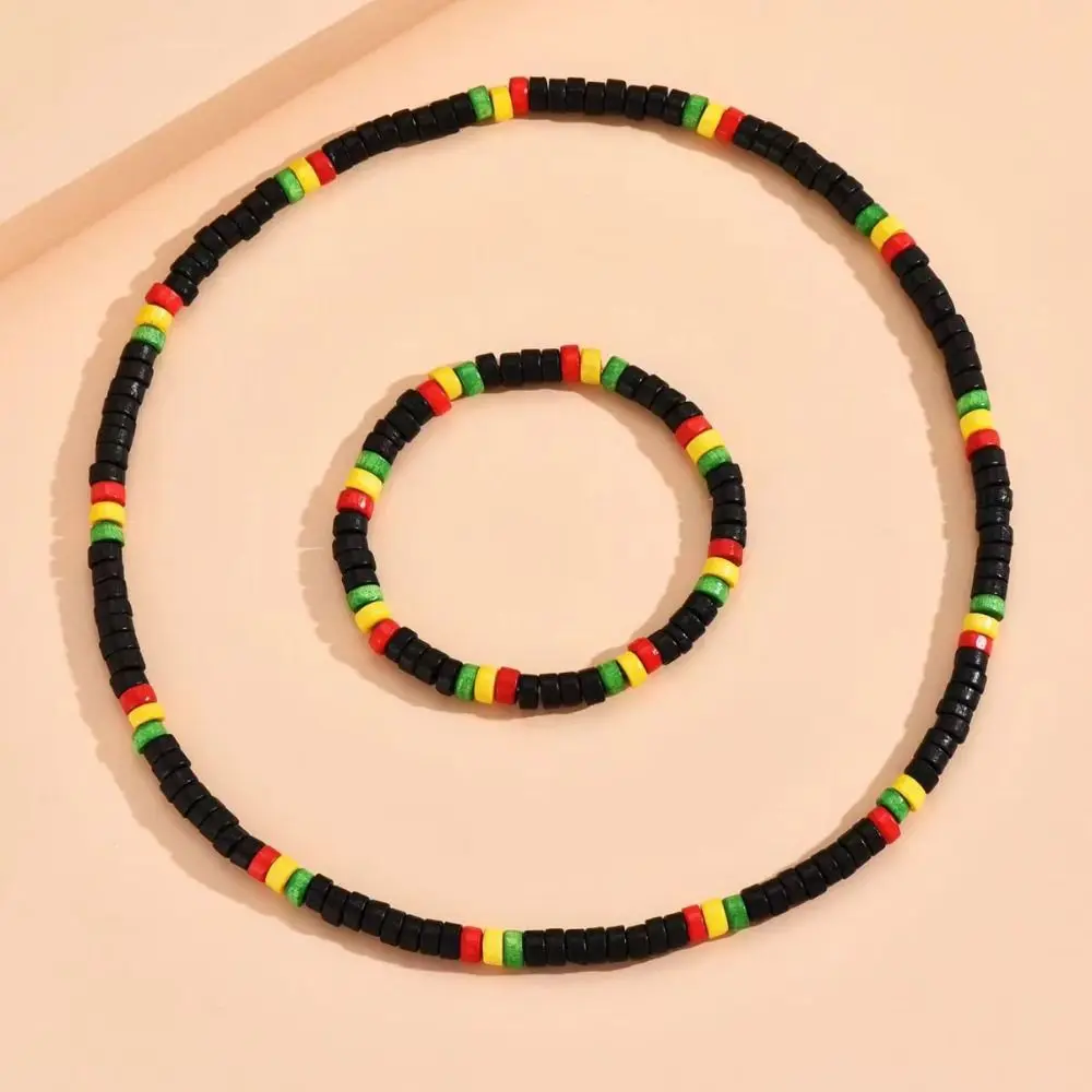 Cool Necklace Wooden Beaded Jewelry Set Hip Hop Minority Design Elastic Bracelet Jewelry Accessories Charms Hand Rope Girl