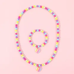 Makersland Necklaces For Girl Gift Cute Pendants Accessories Jewelry Sets Children Fashion Colorful Beads Heart Bracelet For Kid